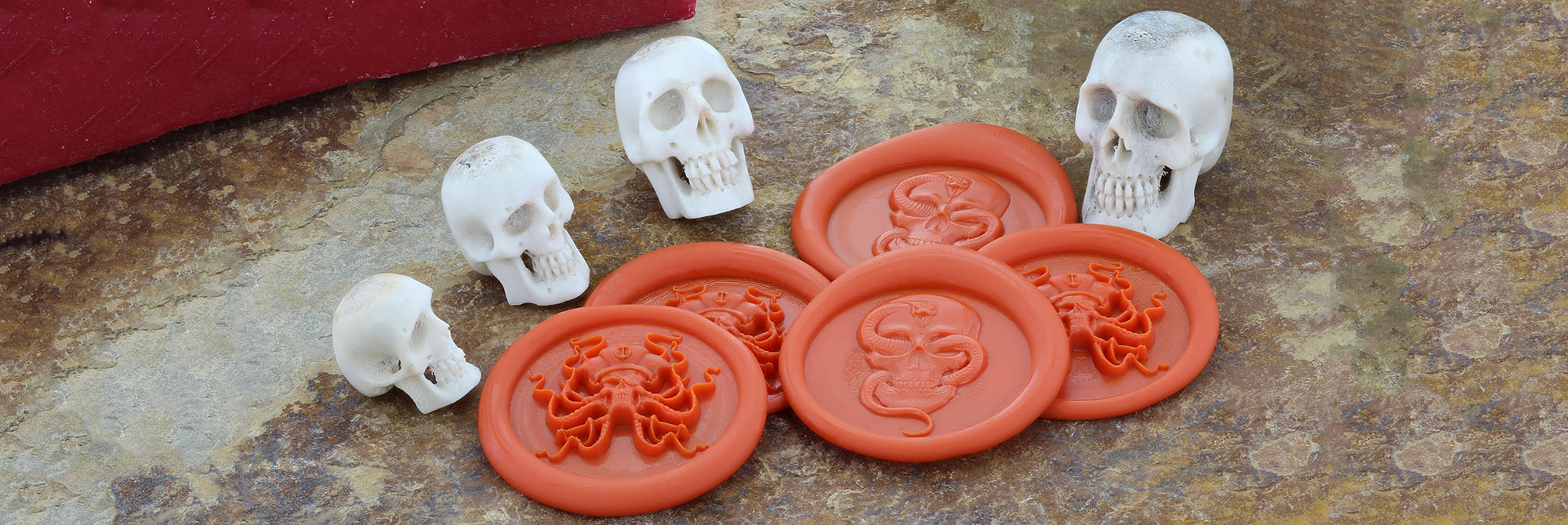 Peel and stick wax seals in skull designs