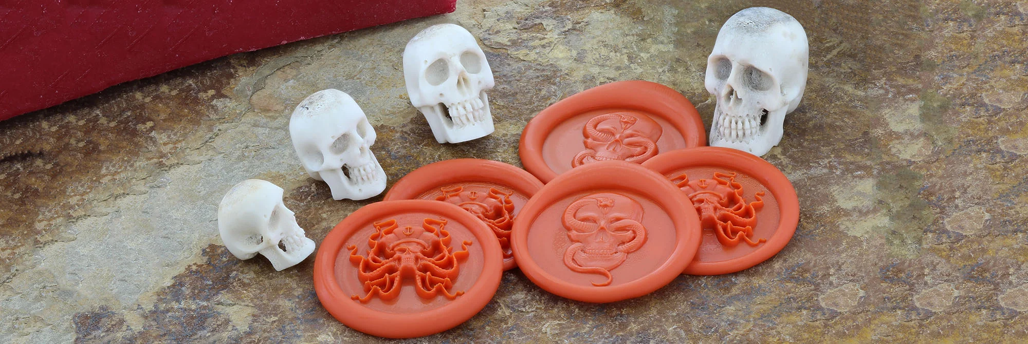 Peel and stick wax seals in skull designs